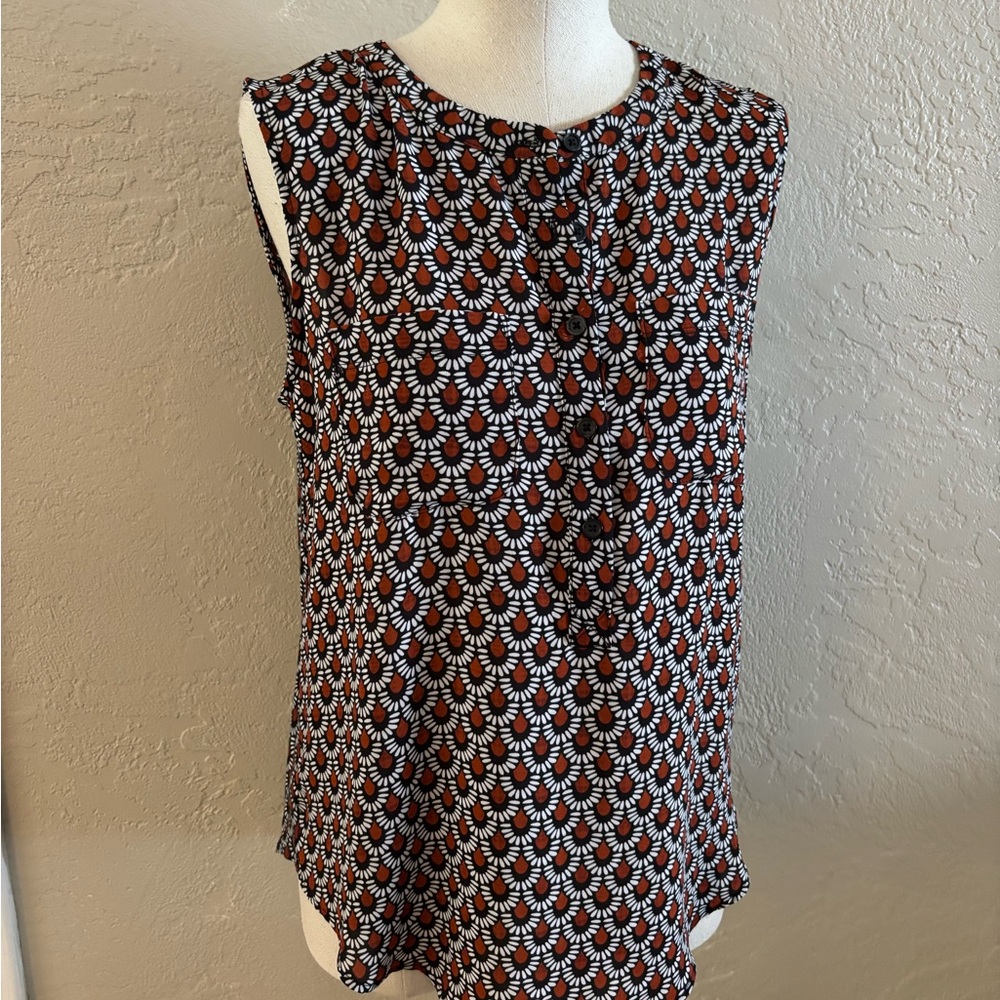 Ann Taylor Loft Sleeveless Geometric Print Shell Top - Black & Rust Sz S